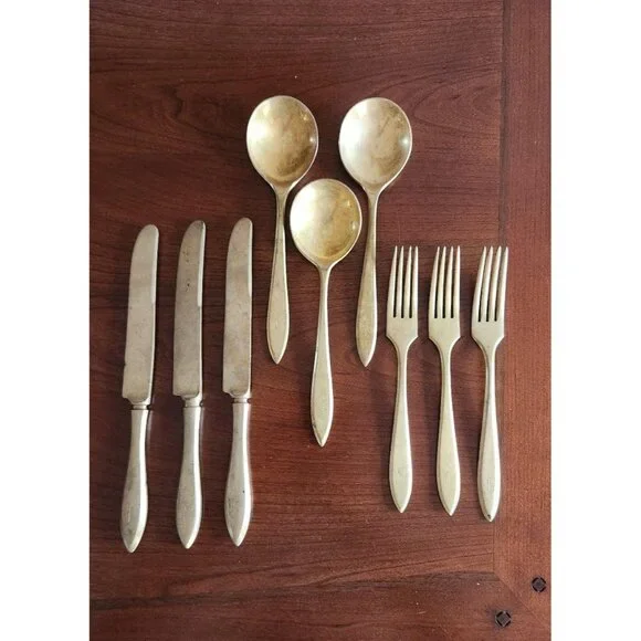 Vintage 9 Piece Dirigold Goldware Flatware Dirilyte Bronze Alloy Set - Picture 1 of 10